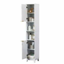 FORGEVIO Wooden Tall 2 Door Open Shelves Bathroom Cabinet Storage in White - thumbnail 6