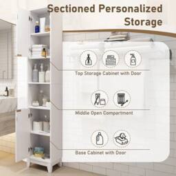 FORGEVIO Wooden Tall 2 Door Open Shelves Bathroom Cabinet Storage in White - thumbnail 5