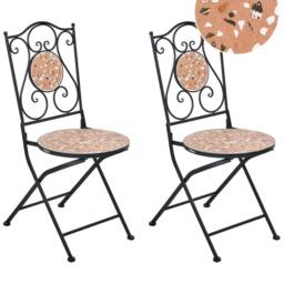Wyld and Coco Black Metal Garden Chairs Set 2 Terrazzo Ceramic Insets Vintage - thumbnail 2