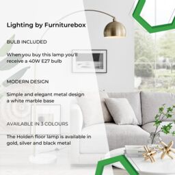 FurnitureboxUK Holden Energy Efficient Metal Floor Arc Standing Lamp Light With Marble Base (Including Bulb) in Gold - thumbnail 7