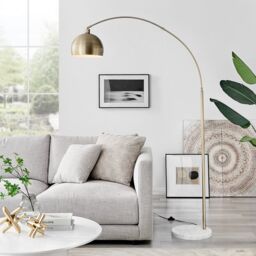 FurnitureboxUK Holden Energy Efficient Metal Floor Arc Standing Lamp Light With Marble Base (Including Bulb) in Gold - thumbnail 2