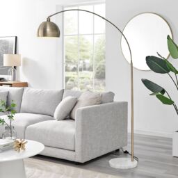 FurnitureboxUK Holden Energy Efficient Metal Floor Arc Standing Lamp Light With Marble Base (Including Bulb) in Gold