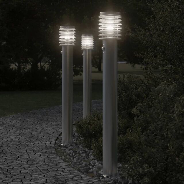 Berkfield Home Outdoor Floor Lamp with Sensor Silver 110cm Stainless Steel - image 1