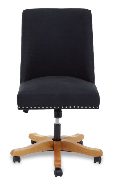 Orsina Black Fabric Home Office Chair, Black Upholstery with Stud-Trim Detailing, Swivel Wooden Base with Castors - image 1