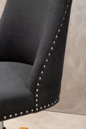 Orsina Black Fabric Home Office Chair, Black Upholstery with Stud-Trim Detailing, Swivel Wooden Base with Castors - thumbnail 2