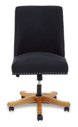 Orsina Black Fabric Home Office Chair, Black Upholstery with Stud-Trim Detailing, Swivel Wooden Base with Castors