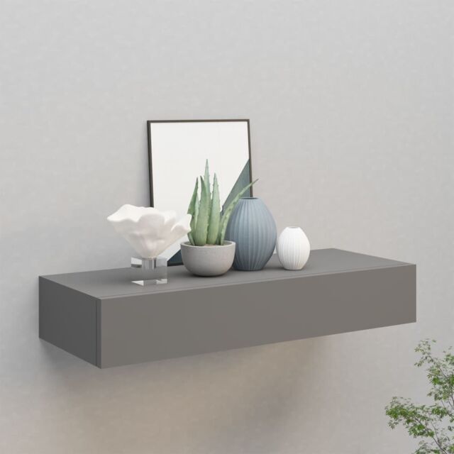 Berkfield Home Wall-mounted Drawer Shelf Grey 60x23.5x10cm MDF - Size: 60x23.5x10 cm - image 1