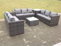 Fimous 9 Seater U Shape Rattan Garden Furniture Set Patio Outdoor Lounge Sofa With Footstool Dark Grey Mixed - thumbnail 3