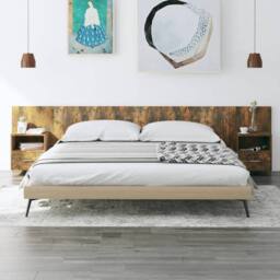 Berkfield Home Classic Bed Headboard with Cabinets Smoked Oak Engineered Wood in Brown - thumbnail 2