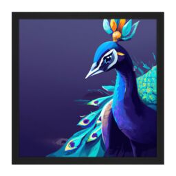 Artery8 Wall Art Print Peacock Peafowl Navy Blue Bird Nature Modern Contemporary Watercolour Painting Square Framed Picture 16X16 Inch - thumbnail 1
