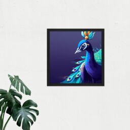 Artery8 Wall Art Print Peacock Peafowl Navy Blue Bird Nature Modern Contemporary Watercolour Painting Square Framed Picture 16X16 Inch - thumbnail 2