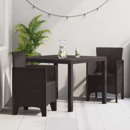 Berkfield Home Garden Dining Set Set of 3 Dark Brown Polypropylene Resin - thumbnail 1