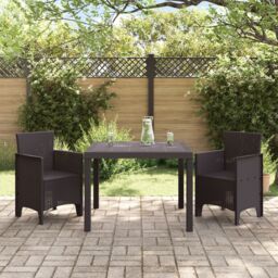 Berkfield Home Garden Dining Set Set of 3 Dark Brown Polypropylene Resin - thumbnail 3