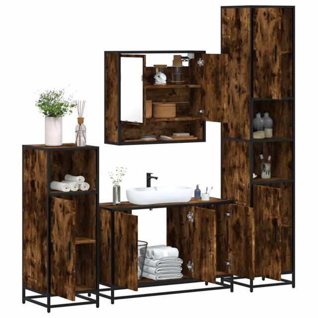Berkfield Home 4¬†Piece Bathroom Furniture Set¬†Smoked Oak Engineered Wood in Brown - image 1