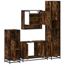 Berkfield Home 4¬†Piece Bathroom Furniture Set¬†Smoked Oak Engineered Wood in Brown - thumbnail 6
