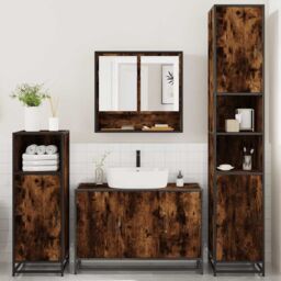 Berkfield Home 4¬†Piece Bathroom Furniture Set¬†Smoked Oak Engineered Wood in Brown - thumbnail 3