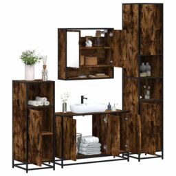 Berkfield Home 4¬†Piece Bathroom Furniture Set¬†Smoked Oak Engineered Wood in Brown - thumbnail 1