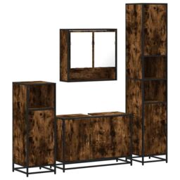 Berkfield Home 4¬†Piece Bathroom Furniture Set¬†Smoked Oak Engineered Wood in Brown - thumbnail 2