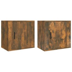 Berkfield Home Wall-mounted Bedside Cabinets 2 pcs Smoked Oak 50x30x47 cm in Brown - Size: 50 x 30 x 47 cm - thumbnail 2