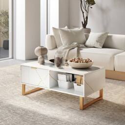 Kelvenix Marble-Effect Coffee Table white - Size: 0.6m2