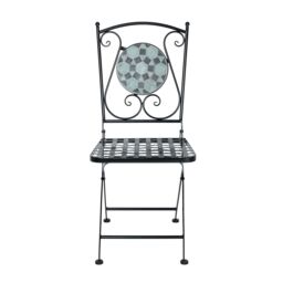 Charles Bentley 3 Piece Wrought Iron Mosaic Bistro Set Table & 2 Chairs in Black - thumbnail 3
