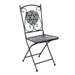 Charles Bentley 3 Piece Wrought Iron Mosaic Bistro Set Table & 2 Chairs in Black - thumbnail 2