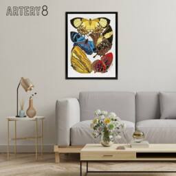 "Artery8 Vintage Butterflies Yellow Red Blue Framed Canvas Wall Art Print Seguy - Size: W12"" x H16""" - thumbnail 3