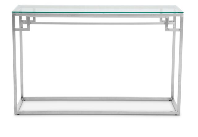 Orsina Tempered Glass Silver Finish Console Table, Stainless Steel Frame With Geometric Design, Glass Top - image 1