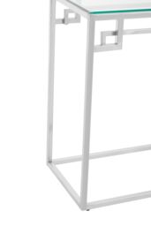 Orsina Tempered Glass Silver Finish Console Table, Stainless Steel Frame With Geometric Design, Glass Top - thumbnail 5