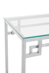 Orsina Tempered Glass Silver Finish Console Table, Stainless Steel Frame With Geometric Design, Glass Top - thumbnail 4