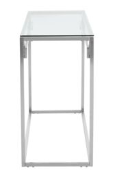 Orsina Tempered Glass Silver Finish Console Table, Stainless Steel Frame With Geometric Design, Glass Top - thumbnail 3