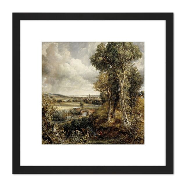 Artery8 John Constable The Vale Of Dedham 8X8 Inch Square Wooden Framed Wall Art Print Picture with Mount in Black - image 1
