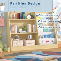 Huhote Kids Bookshelf Bookcase Book Toy Storage for Bedroom Playroom Wooden in Light Oak - thumbnail 9
