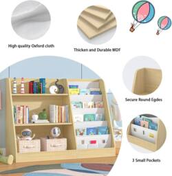 Huhote Kids Bookshelf Bookcase Book Toy Storage for Bedroom Playroom Wooden in Light Oak - thumbnail 8