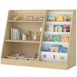 Huhote Kids Bookshelf Bookcase Book Toy Storage for Bedroom Playroom Wooden in Light Oak - thumbnail 2