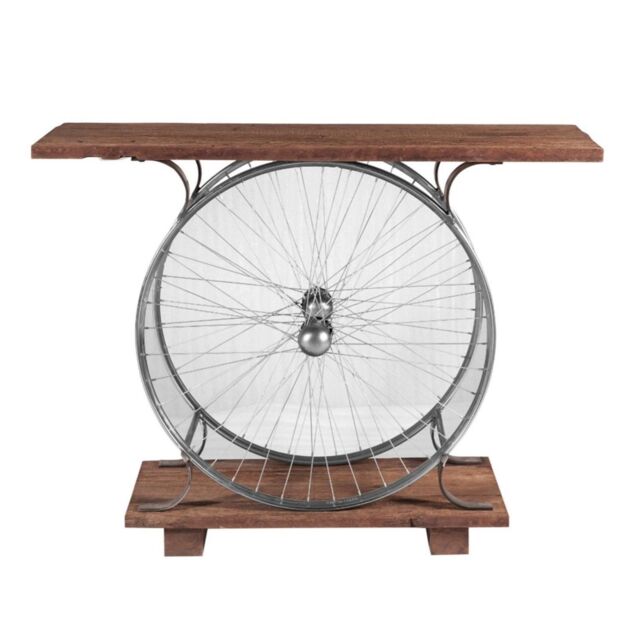 IH Design Natural Reclaimed Wood & Metal Console Table Wheel - image 1