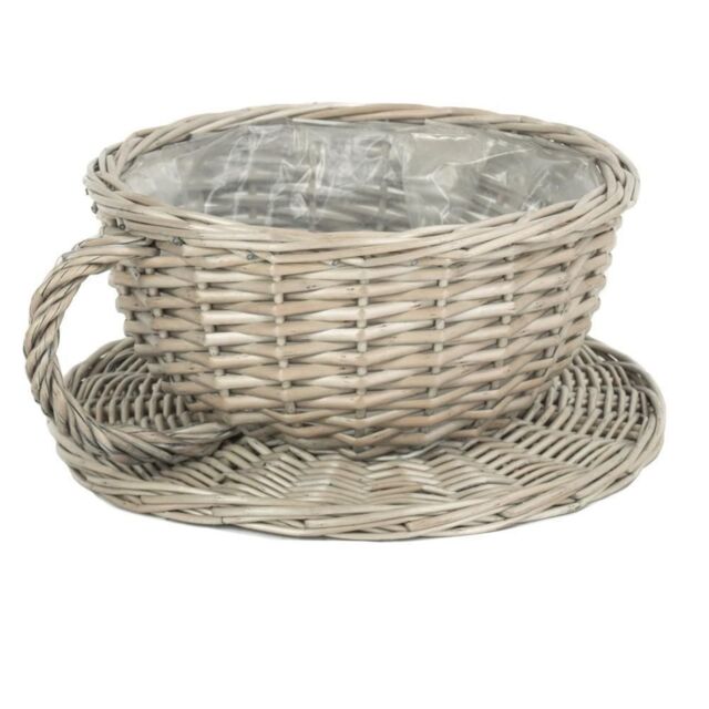 Red Hamper Wicker Antique Wash Tea Cup Basket in Grey - image 1