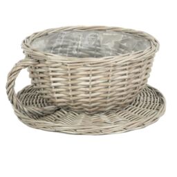 Red Hamper Wicker Antique Wash Tea Cup Basket in Grey - thumbnail 1