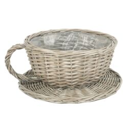 Red Hamper Wicker Antique Wash Tea Cup Basket in Grey - thumbnail 2