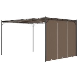 Berkfield Home Garden Gazebo with Side Curtain 4x3x2.25 m Taupe in Beige - thumbnail 5