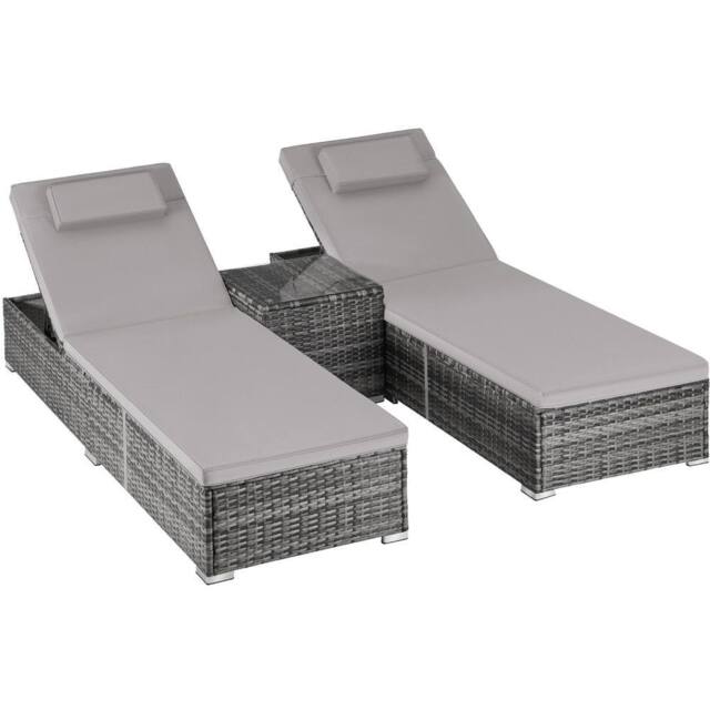 tectake Carbonera Rattan Double Lounge Chair with Table, Adjustable Backrest in Grey - Size: 2 Seater - image 1