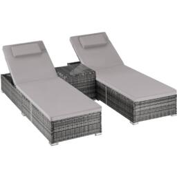 tectake Carbonera Rattan Double Lounge Chair with Table, Adjustable Backrest in Grey - Size: 2 Seater - thumbnail 1