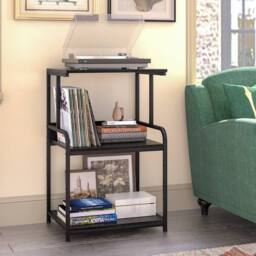 Huhote 3-Tier Printer Stand Printer Cart with Storage Shelf Locking Wheels in Black - thumbnail 1