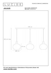 Lucide 'JULIUS' Dimmable Adjustable Indoor Modern Bar Pendant Light 3xE27 in Grey - thumbnail 4