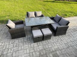 Fimous 7 Seater Rattan Outdoor Garden Furniture Sofa Set with 2 Small Footstool Dark Grey Mixed - thumbnail 2