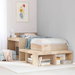 Berkfield Home Versatile Bedside Cabinet with Desk 232x122x75 cm Solid Wood Pine in Light Tan - Size: 232 x 122 x 75 cm - thumbnail 2