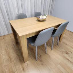 Dining Set of 4 Oak Effect Dining Table and 4 Cream Gem Patterned Stitiched Chairs - thumbnail 1