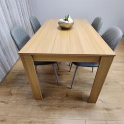 Dining Set of 4 Oak Effect Dining Table and 4 Cream Gem Patterned Stitiched Chairs - thumbnail 3