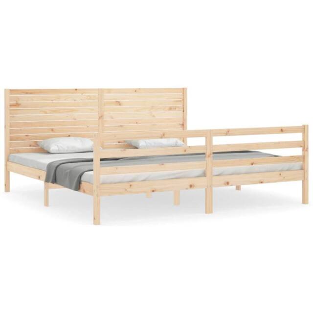 Berkfield Home Bed Frame with Headboard 200x200 cm Solid Wood in Natural - image 1