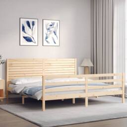 Berkfield Home Bed Frame with Headboard 200x200 cm Solid Wood in Natural - thumbnail 3